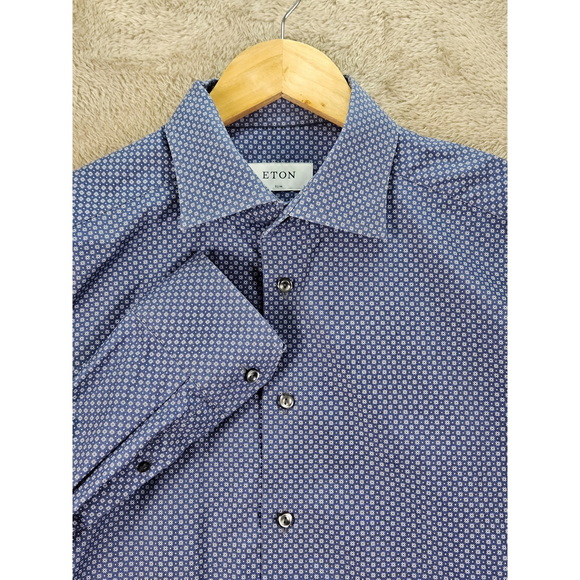 ETON Other - ETON Dress Shirt Geometric-Print Button-down Slim-fit Fine Twill Shirt Blue Size
